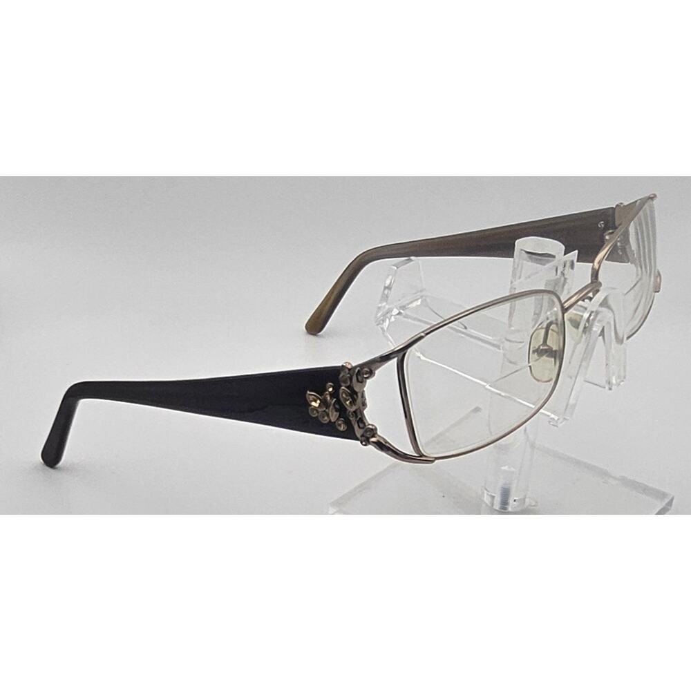 Luxe Eyeglass Frames Brown Gold Crystal Accent Hinges 53-17-135 Full Rim K8